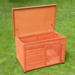 Woody Flat-Roofed Dog Kennel (incl. Free Plastic Door) -Happy Pet Shop 331566 hundeh tte woddy inkl tuer offen 3