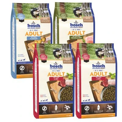 Bosch Adult Dry Dog Food Mixed Trial Pack 4 X 1kg 1 Bosch Adult Dry Dog Food Mixed Trial Pack 4 X 1kg
